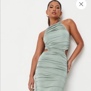 Green Ruched Halter Dress